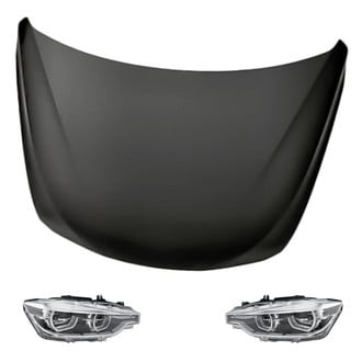 Replacement - 3-Piece Kit (Driver and Passenger Side Headlight Lenses and Housings, Hood Panel) (Standard Line)