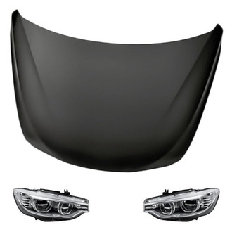 Replacement - 3-Piece Kit (Driver and Passenger Side Headlight Lenses and Housings, Hood Panel) (Standard Line)