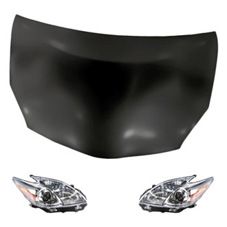 Replacement - 3-Piece Kit (Driver and Passenger Side Headlight Lenses and Housings, Hood Panel)