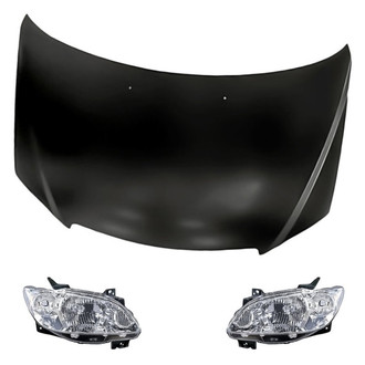 Replacement - 3-Piece Kit (Driver and Passenger Side Headlight Lenses and Housings, Hood Panel) (Standard Line)