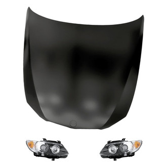 Replacement - 3-Piece Kit (Driver and Passenger Side Headlight Lenses and Housings, Hood Panel) (Standard Line)