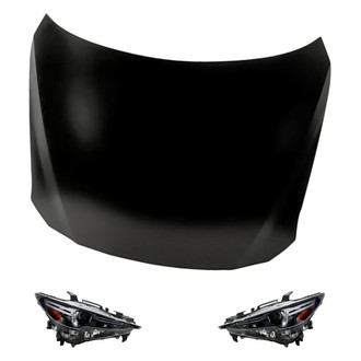 Replacement - 3-Piece Kit (Driver and Passenger Side Headlight Lenses and Housings, Hood Panel) (Standard Line)