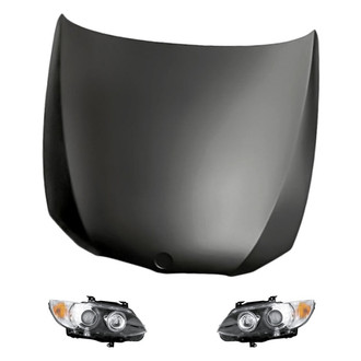 Replacement - 3-Piece Kit (Driver and Passenger Side Headlight Lenses and Housings, Hood Panel) (Standard Line)