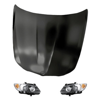 Replacement - 3-Piece Kit (Driver and Passenger Side Headlight Lenses and Housings, Hood Panel) (Standard Line)