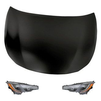 Replacement - 3-Piece Kit (Driver and Passenger Side Headlight Lenses and Housings, Hood Panel) (Standard Line)