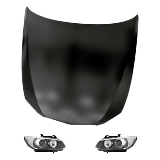 Replacement - 3-Piece Kit (Driver and Passenger Side Headlight Lenses and Housings, Hood Panel) (Standard Line)