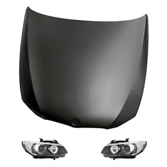 Replacement - 3-Piece Kit (Driver and Passenger Side Headlight Lenses and Housings, Hood Panel) (Standard Line)