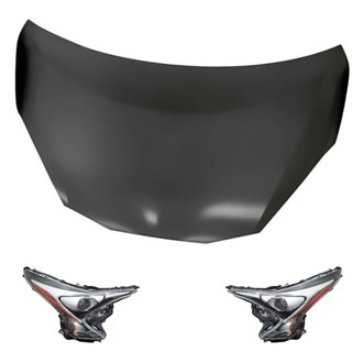 Replacement - 3-Piece Kit (Driver and Passenger Side Headlight Lenses and Housings, Hood Panel) (Standard Line)
