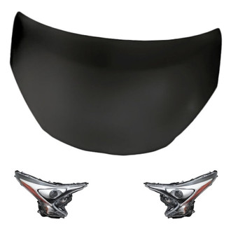 Replacement - 3-Piece Kit (Driver and Passenger Side Headlight Lenses and Housings, Hood Panel) (Standard Line)