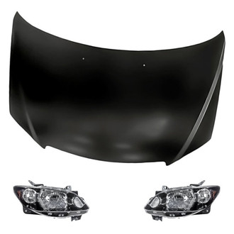Replacement - 3-Piece Kit (Driver and Passenger Side Headlight Lenses and Housings, Hood Panel) (Standard Line)