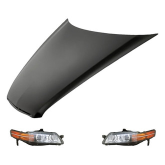 Replacement - 3-Piece Kit (Driver and Passenger Side Headlight Lenses and Housings, Hood Panel) (Standard Line)