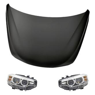 Replacement - 3-Piece Kit (Driver and Passenger Side Headlight Lenses and Housings, Hood Panel) (Standard Line)