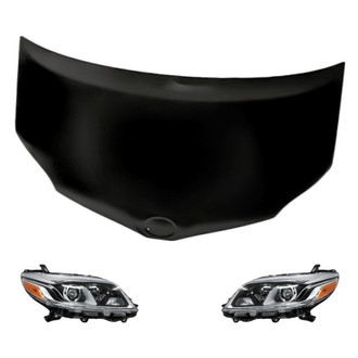 Replacement - 3-Piece Kit (Driver and Passenger Side Headlight Lenses and Housings, Hood Panel) (Standard Line)
