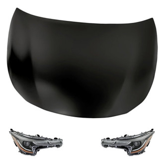 Replacement - 3-Piece Kit (Driver and Passenger Side Headlight Lenses and Housings, Hood Panel) (Standard Line)