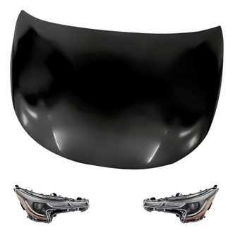 Replacement - 3-Piece Kit (Driver and Passenger Side Headlight Lenses and Housings, Hood Panel) (Standard Line)