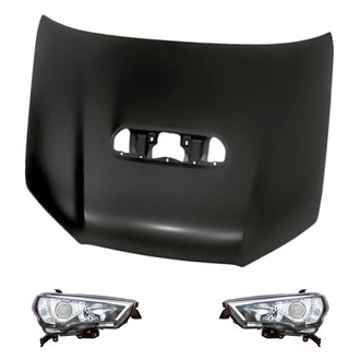 Replacement - 3-Piece Kit (Driver and Passenger Side Headlight Lenses and Housings, Hood Panel) (Standard Line)