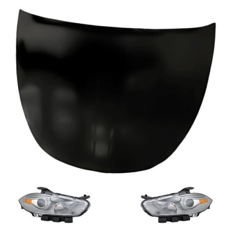 Replacement - 3-Piece Kit (Driver and Passenger Side Headlight Lenses and Housings, Hood Panel) (Standard Line)