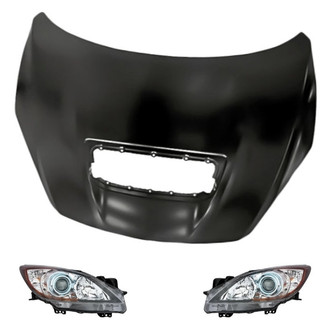 Replacement - 3-Piece Kit (Driver and Passenger Side Headlight Lenses and Housings, Hood Panel) (Standard Line)