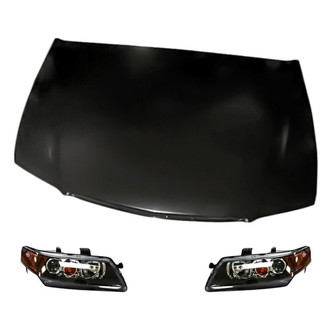 Replacement - 3-Piece Kit (Driver and Passenger Side Headlight Lenses and Housings, Hood Panel) (Standard Line)