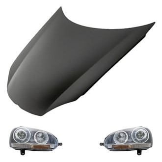 Replacement - 3-Piece Kit (Driver and Passenger Side Headlight Lenses and Housings, Hood Panel) (Standard Line)