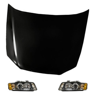 Replacement - 3-Piece Kit (Driver and Passenger Side Headlight Lenses and Housings, Hood Panel) (Standard Line)