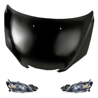 Replacement - 3-Piece Kit (Driver and Passenger Side Headlight Lenses and Housings, Hood Panel) (Standard Line)