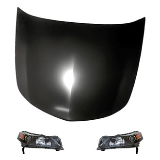 Replacement - 3-Piece Kit (Driver and Passenger Side Headlight Lenses and Housings, Hood Panel) (Standard Line)