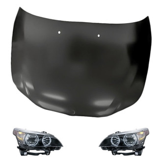 Replacement - 3-Piece Kit (Driver and Passenger Side Headlight Lenses and Housings, Hood Panel) (Standard Line)