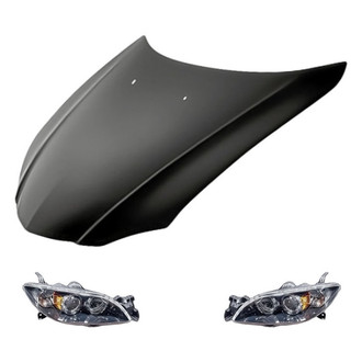 Replacement - 3-Piece Kit (Driver and Passenger Side Headlight Lenses and Housings, Hood Panel) (Standard Line)