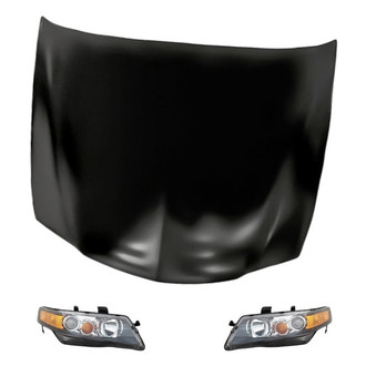 Replacement - 3-Piece Kit (Driver and Passenger Side Headlight Lenses and Housings, Hood Panel) (Standard Line)