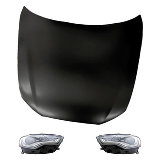 Replacement - 3-Piece Kit (Driver and Passenger Side Headlight Lenses and Housings, Hood Panel) (Standard Line)