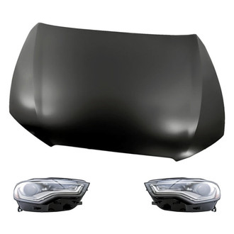Replacement - 3-Piece Kit (Driver and Passenger Side Headlight Lenses and Housings, Hood Panel) (Standard Line)