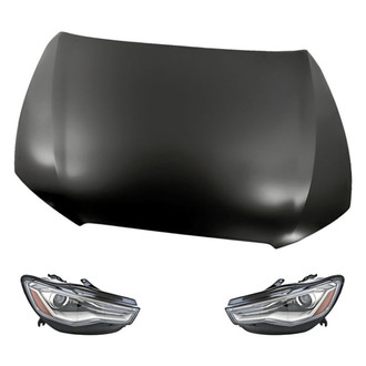 Replacement - 3-Piece Kit (Driver and Passenger Side Headlight Lenses and Housings, Hood Panel) (Standard Line)