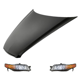Replacement - 3-Piece Kit (Driver and Passenger Side Headlight Lenses and Housings, Hood Panel) (Standard Line)