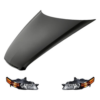 Replacement - 3-Piece Kit (Driver and Passenger Side Headlight Lenses and Housings, Hood Panel) (Standard Line)