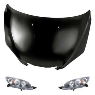 Replacement - 3-Piece Kit (Driver and Passenger Side Headlight Lenses and Housings, Hood Panel) (Standard Line)