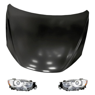 Replacement - 3-Piece Kit (Driver and Passenger Side Headlight Lenses and Housings, Hood Panel) (Standard Line)