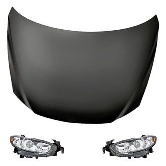 Replacement - 3-Piece Kit (Driver and Passenger Side Headlight Lenses and Housings, Hood Panel) (Standard Line)