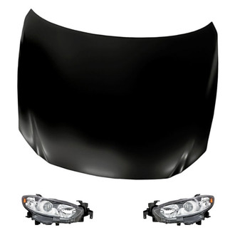 Replacement - 3-Piece Kit (Driver and Passenger Side Headlight Lenses and Housings, Hood Panel) (Standard Line)