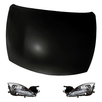 Replacement - 3-Piece Kit (Driver and Passenger Side Headlight Lenses and Housings, Hood Panel) (Standard Line)