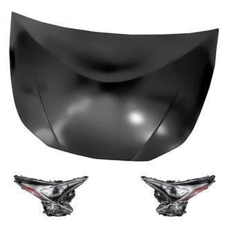 Replacement - 3-Piece Kit (Driver and Passenger Side Headlight Lenses and Housings, Hood Panel) (Standard Line)
