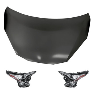 Replacement - 3-Piece Kit (Driver and Passenger Side Headlight Lenses and Housings, Hood Panel) (Standard Line)