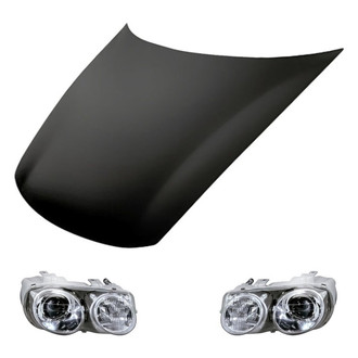 Replacement - 3-Piece Kit (Driver and Passenger Side Headlight Lenses and Housings, Hood Panel) (Standard Line)