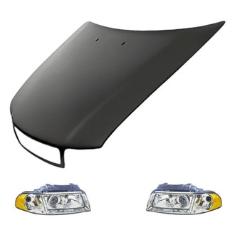 Replacement - 3-Piece Kit (Driver and Passenger Side Headlight Lenses and Housings, Hood Panel) (Standard Line)