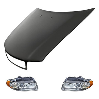 Replacement - 3-Piece Kit (Driver and Passenger Side Headlight Lenses and Housings, Hood Panel) (Standard Line)