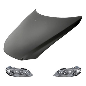 Replacement - 3-Piece Kit (Driver and Passenger Side Headlight Lenses and Housings, Hood Panel) (Standard Line)