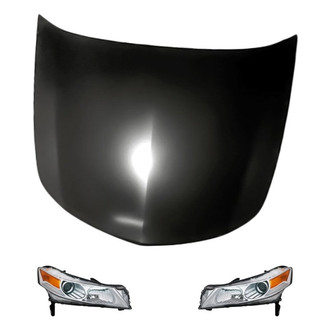 Replacement - 3-Piece Kit (Driver and Passenger Side Headlight Lenses and Housings, Hood Panel) (Standard Line)