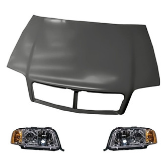 Replacement - 3-Piece Kit (Driver and Passenger Side Headlight Lenses and Housings, Hood Panel) (Standard Line)