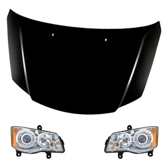 Replacement - 3-Piece Kit (Driver and Passenger Side Headlight Lenses and Housings, Hood Panel) (Standard Line)