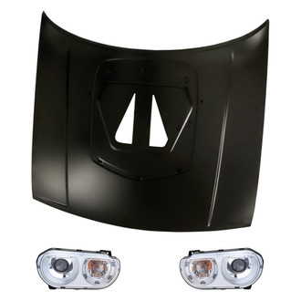 Replacement BNDL-219599 - 3-Piece Kit (Driver and Passenger Side Headlight Lenses and Housings, Hood Panel) (Standard Line)